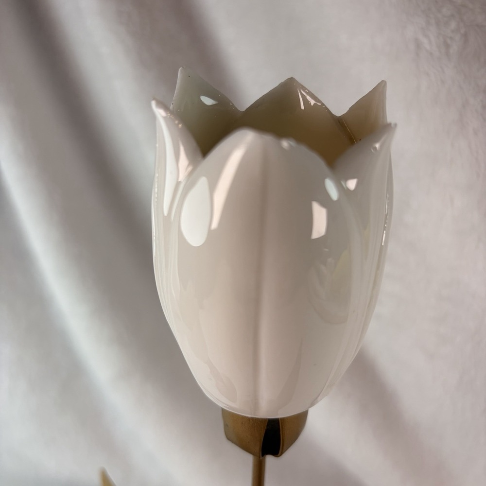 Vintage Brass & Ceramic Tulip Candle Holder Set Shabby Chic Hollywood Glam EVC - Picture 6 of 15